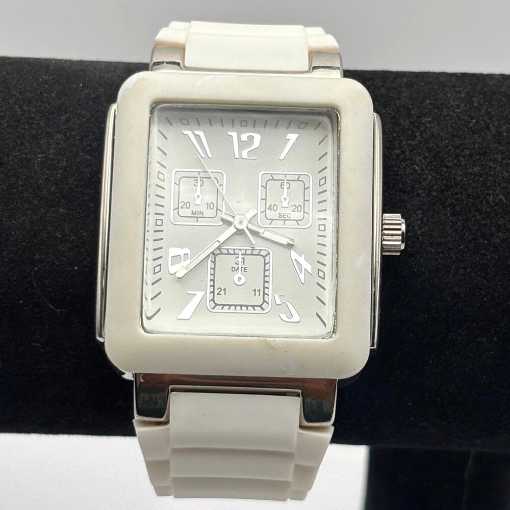 Silver & White Square Men's Watch